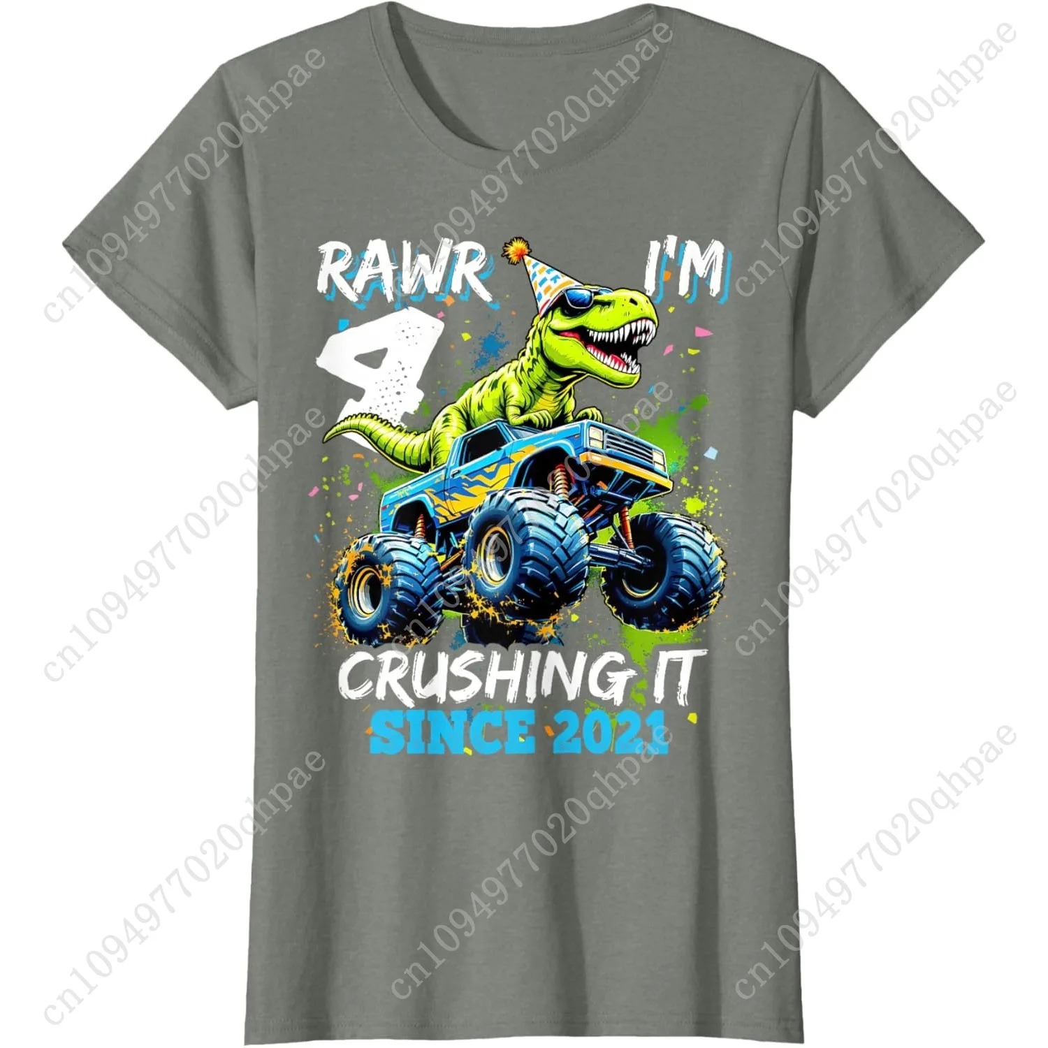 4th Birthday Monster Truck Dinosaur Party Boys Rawr I'm 4 T-Shirt