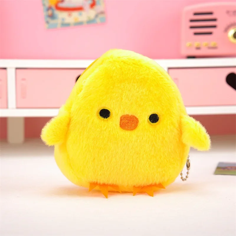 Lovely Little Yellow Chicken Plush Cartoon Animal Ladies Coin Purse Mini Cute Zipper Girl Coin Purse USB Cable Bag Key Bag