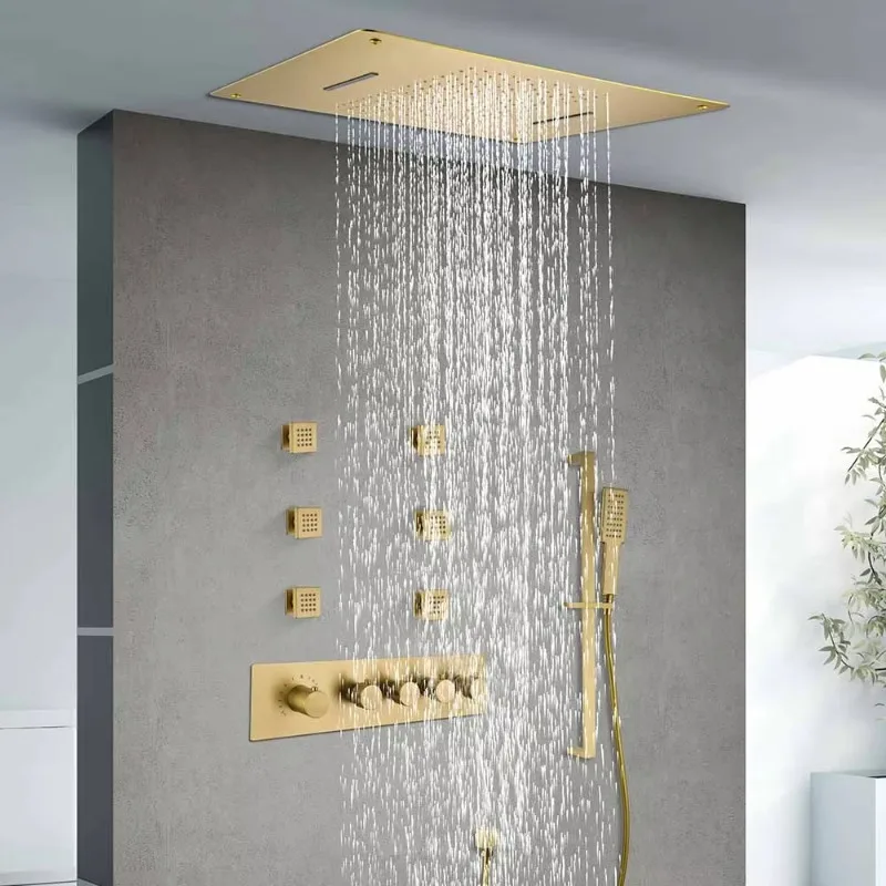 High-end bathroom ceiling shower unit 580 * 500mm rain shower head with thermostatic diverter mixer faucet