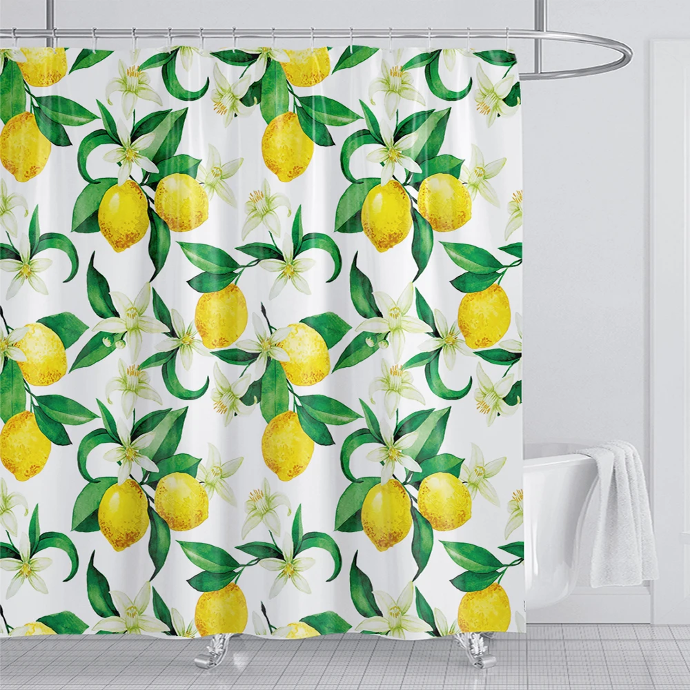 Tropical Fruit Shower Curtains Bathroom Decor Orange Peach lemon Pattern Shower Curtain Home Bathtub Cloth Curtain with Hooks