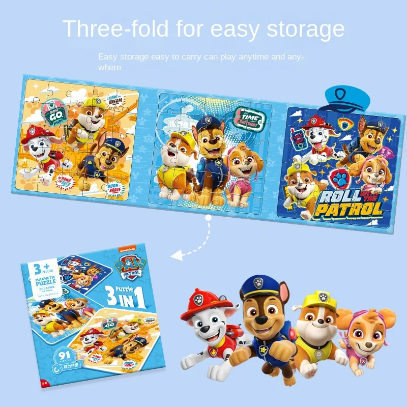 Paw Patrol Magnetic Puzzle Kid Toy Game Folding Magnetic Progression Puzzle Book Cartoon Children Education Materials Puzzles