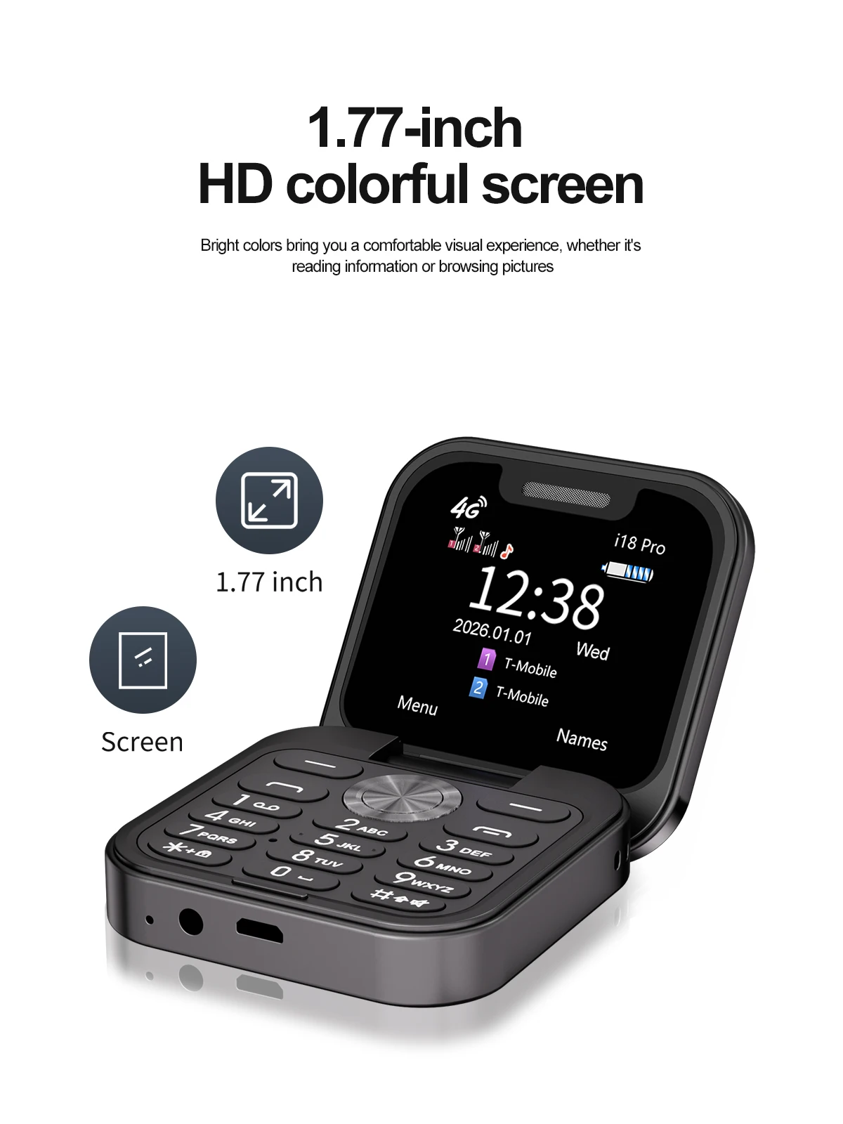 2026 NEW SERVO I18 Pro Flip Mobile Phone 4G LTE Type-C Call Recording FM Radio Blacklist Dual SIM 1.77' Mini Fold Cellphone