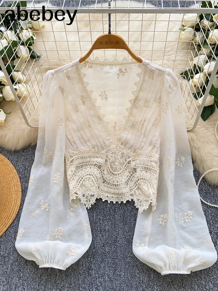 

2026 New Women Sexy Chiffon Short Blouse Female See Through Super Long Sleeve Blusas Purple/Green/Black/White Folds Party Tops