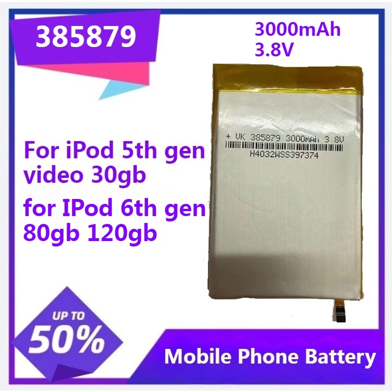 

385879 Battery for IPod 5th Gen Video 30gb for IPod 6th Gen Classic 80gb 120gb 3.7V 3000mAh Battery