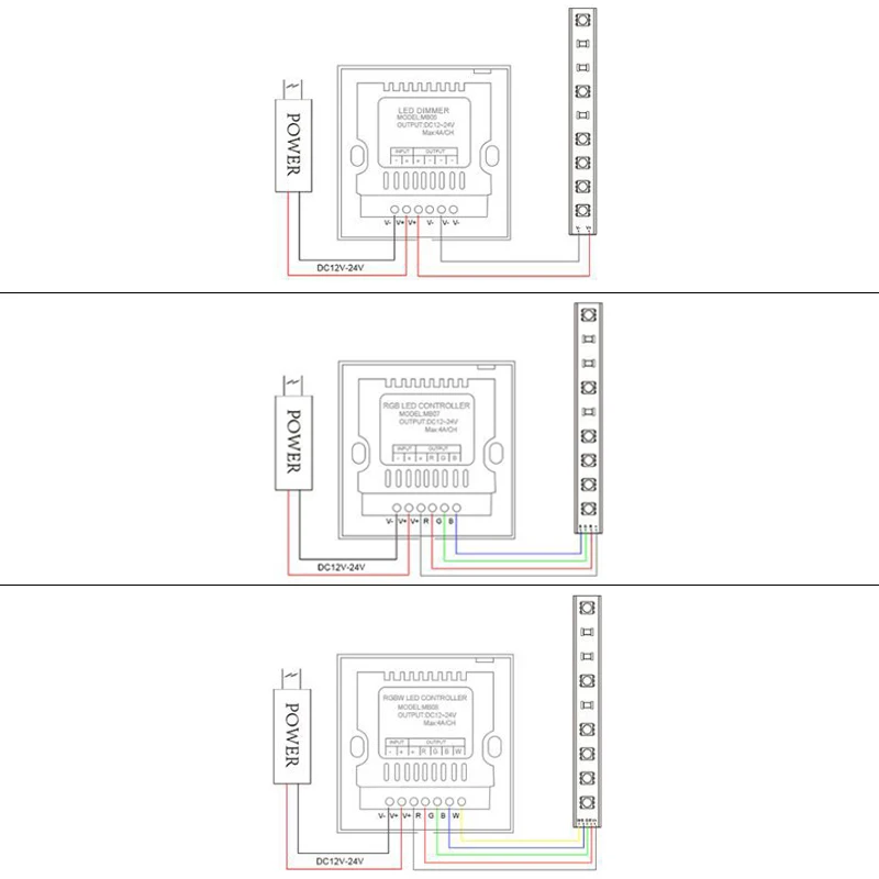 لوحة اللمس تحكم DC12V 24 فولت لون واحد CCT RGB RGBW LED قطاع ضوء الزجاج لوحة باهتة الحائط التبديل أضواء الشريط #4