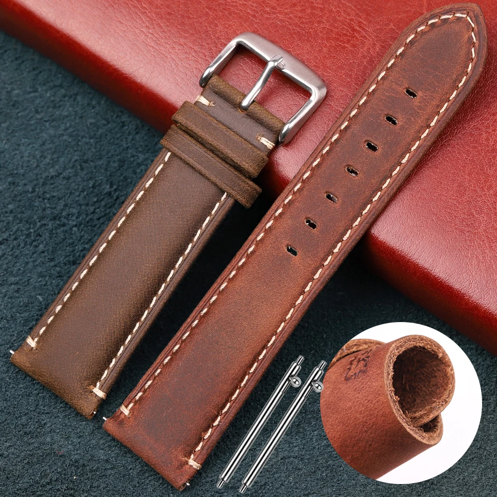 

Vintage Crazy Horse Genuine Leather Watchbands 20mm 22mm Quick Release Cowhide Band for Samsung Galaxy Watch Smart Strap