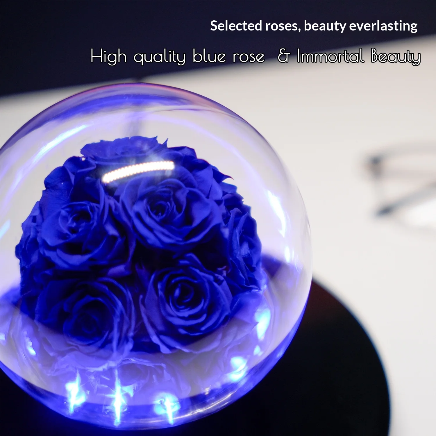 Magnetic Levitation Crystal Ball Immortal Flower Blue Rose Chinese Valentine's Day Gift Light Luxury Birthday Gift Home Decor