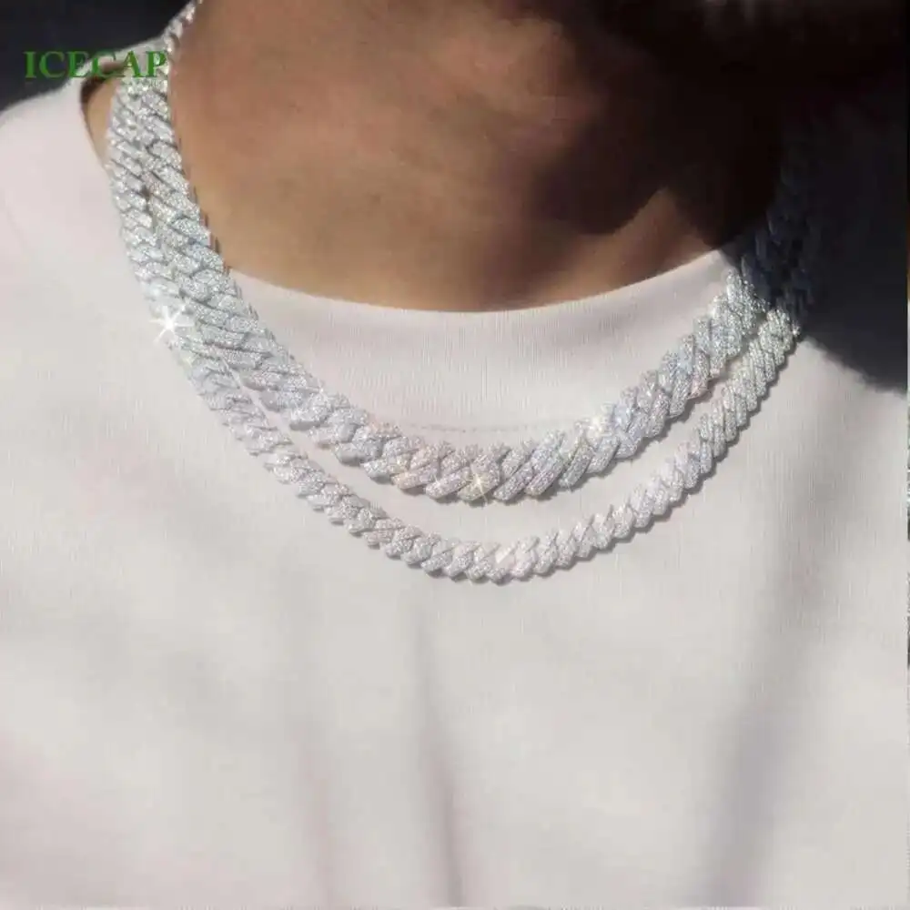 

Ins Iced 15mm 12mm Pave Setting Vvs Moissanite Cuban Link Chain Men Women Hiphop Necklace