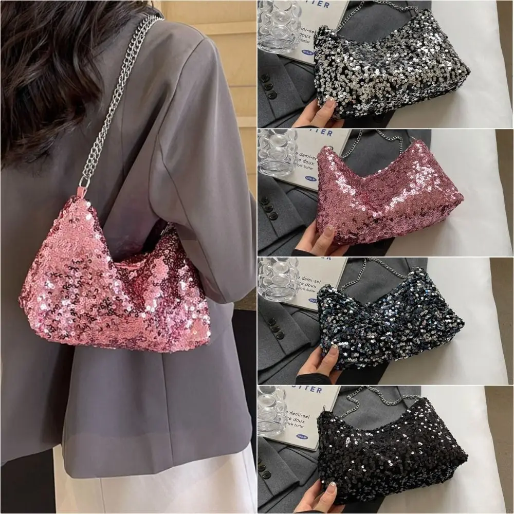 Fashion Handbags Bling Shoulder Bag Chain Strap Korean Style Underarm Bag Sequins Glitter Tote Bag Women
