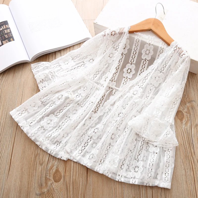 

Summer For Girl Lace Sun Protection Shirt Kids Coats Jackets Baby Toddler Clothes Girls White Blouse Cardigan Children Outerwear