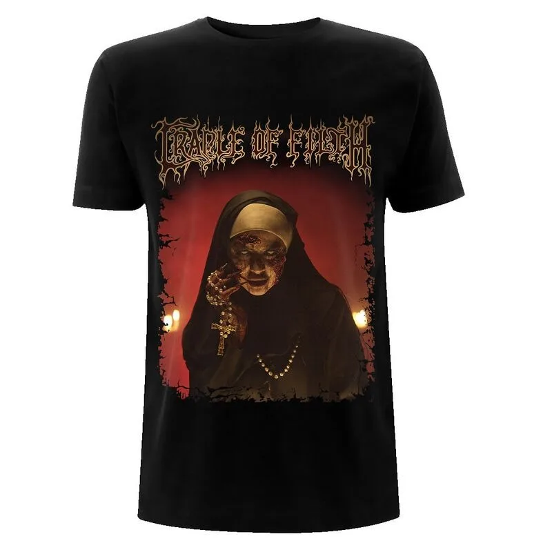 Cradle of Filth Zombie Nun Double Sided Print T Shirt, 100% Cotton Casual Neutral Tee, Black Metal Streetwear