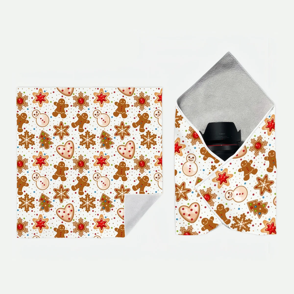 1pc Christmas Multifunctional Magic Sticky Cloth Cartoon Gingerbread Snowman And Star Prints Makeup Bag Camera Protective Cover