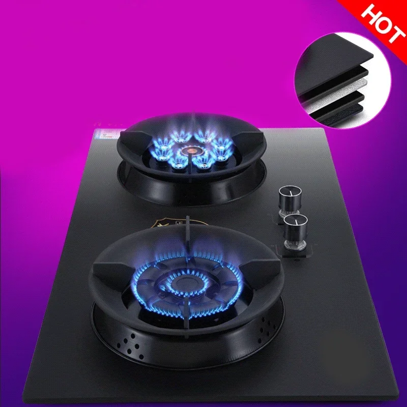 Natural Liquefied Gas Stove Explosion-Proof Tempered Glass Table Embedded Dual-Purpose Pulse Ignition Double-Head Stove