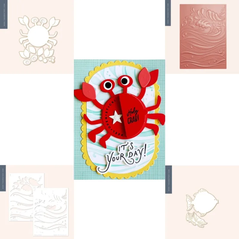 Seahorse Crab Fish Summer Sentiments Waves Metal Cutting Dies for DIY Scrap Booking Crafts Dies Cut Stencils Maker Photo Album
