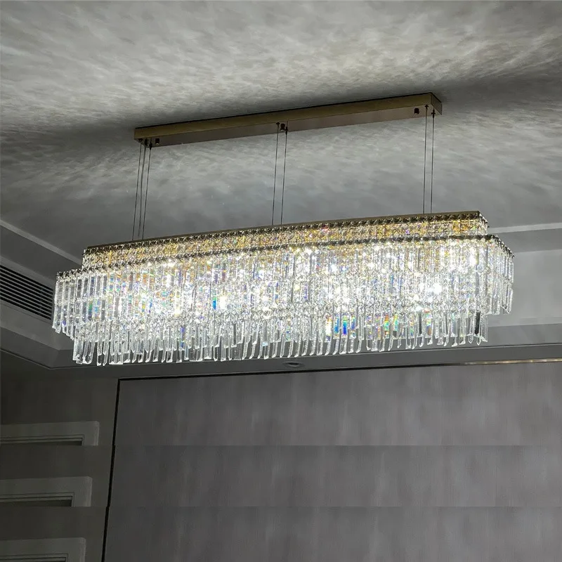 Italian light luxury high-end restaurant chandelier, crystal high-end rectangular front desk dining table bar lighting factory