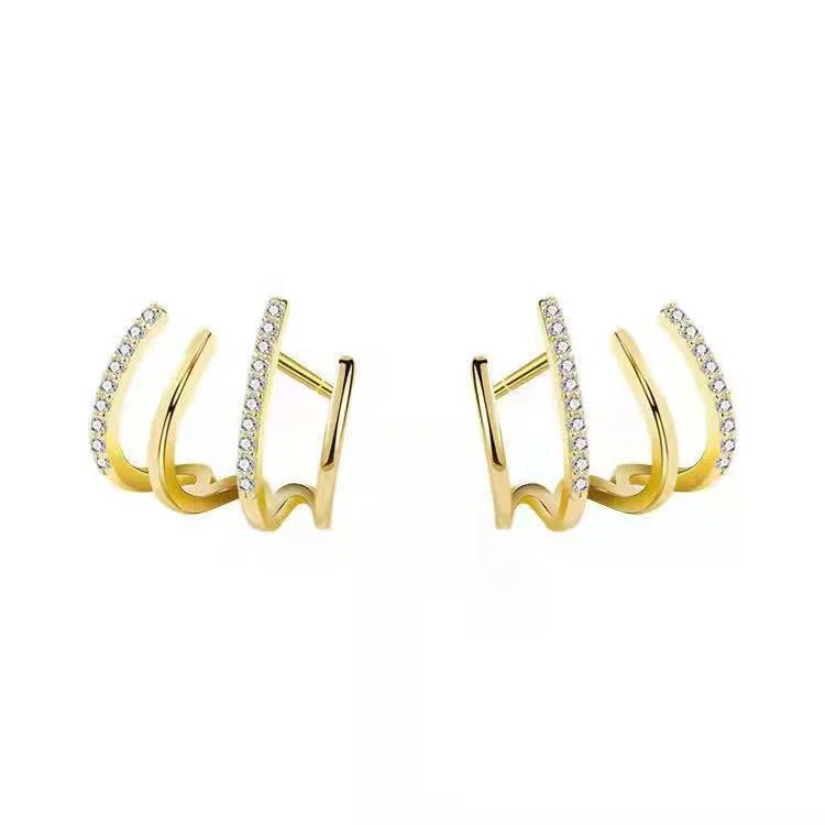 925 Sterling Silver Gold Zircon Claw Stud Earrings For Women Fashion Jewelry Simple Elegant Party Wedding Accessories