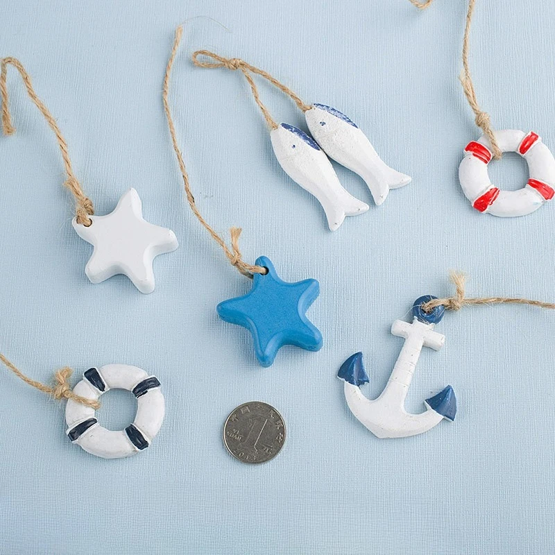 Mediterranean Style Creative Home Pendant Mini Fishing Net Starfish Fish Anchor Lifebuoy Accessories Wall Decor Hanging Ornament