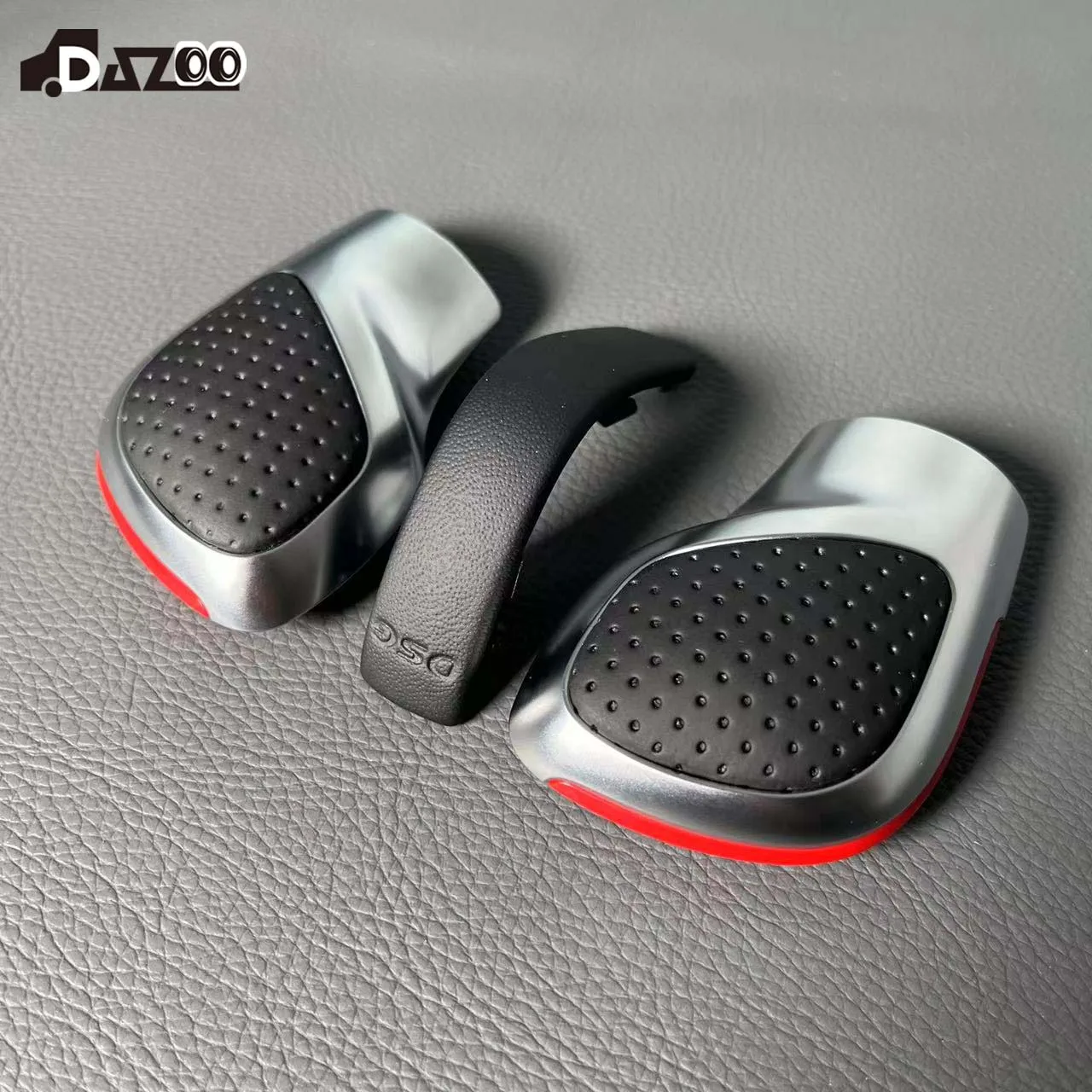 DSG Schaltknauf Chrom mit Leder-Seitenabdeckung in Blau & Rot für VW Golf 6 7 R GTI Passat B7 B8 CC R20 Jetta MK6 GLI – Detail 1
