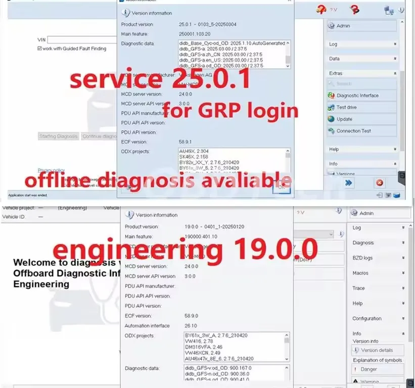 

Remote Install Software for New Odis Service S 25.0.1 V24.3 Odis E Engineering 19.0.0 V18.2 Supports GRP Login VAS6154A VNCI6154