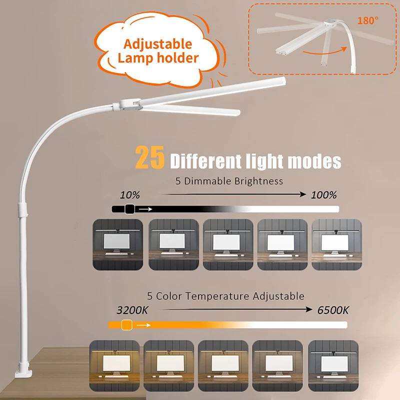 Imagem -02 - Laopao Cabeça Dupla Led Lâmpada de Mesa ue Eua Arquiteto Lâmpadas Escritório 24w Mais Brilhante Modos Cor e Lâmpada Regulável Proteção para os Olhos