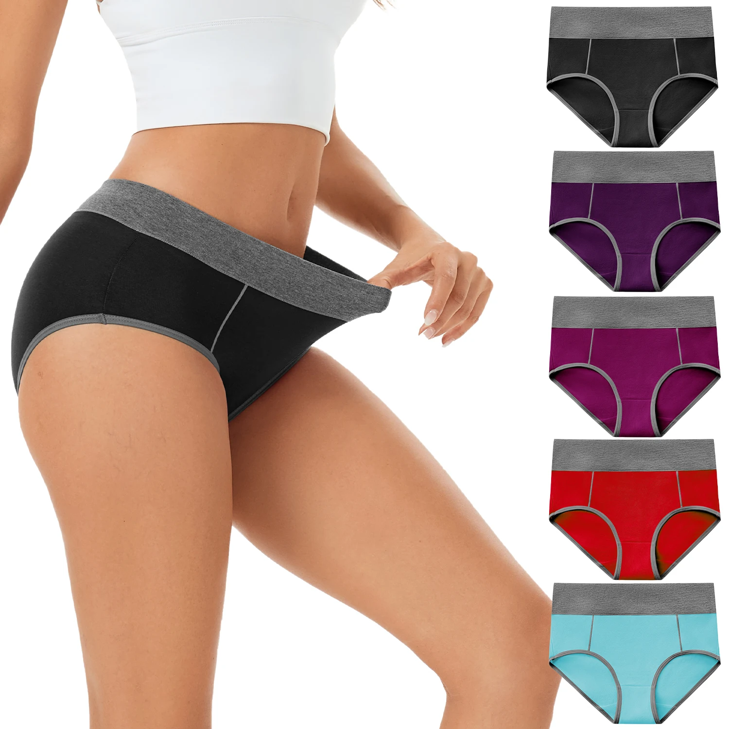 High Waist Cotton Stretch Briefs No Pilling Seamless Tummy Control Postpartum C-Section Breathable 2-Layer Crotch Stay Non-Roll