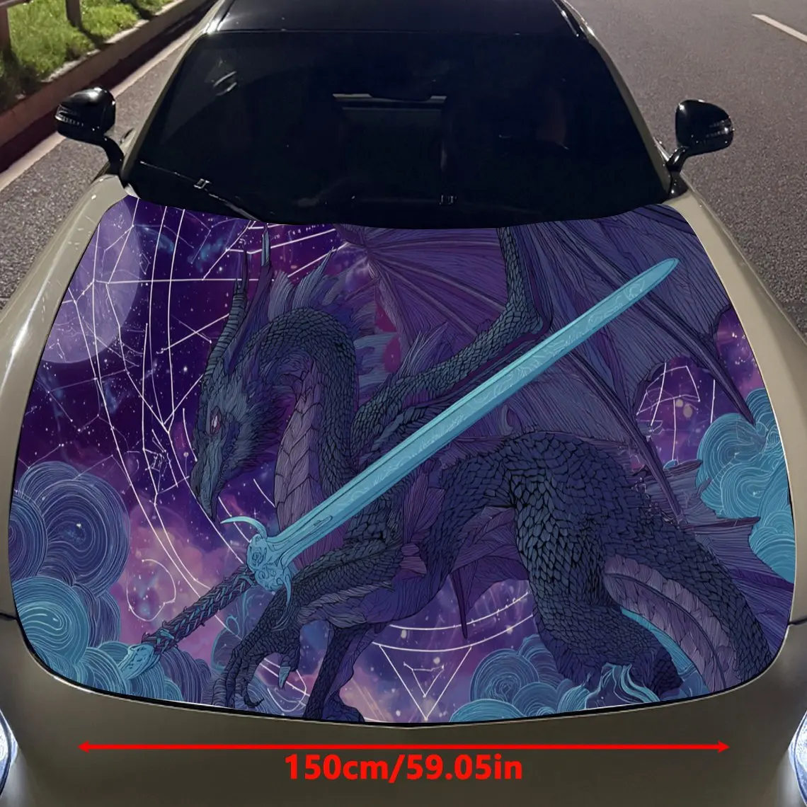 سيف العدالة: ملصقات فينيل لغطاء السيارة التنين الأسود لحماية سطح السيارة غطاء تزيين السيارة من الفينيل مقاوم للماء