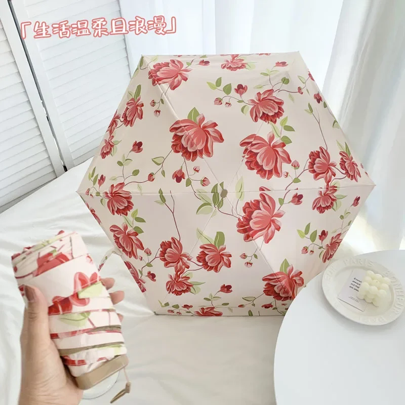 Mini Umbrella for Women, Sunshade Sun UV Protection, and Rain Dual Use,Light Compact Portable Pocket 6 Fold Parasol