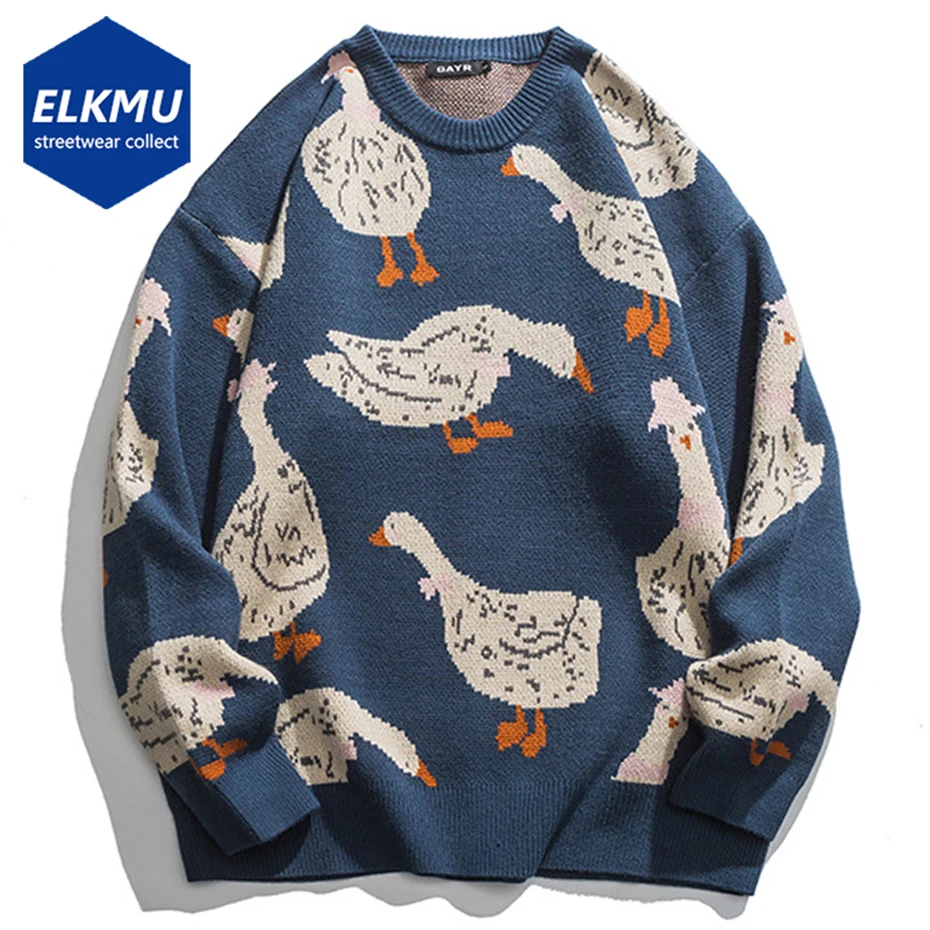 

Duck Graphic Sweaters Men's Vintage Loose Casual Knitted Pullover Harajuku Oversized Sweater Jumper Unisex