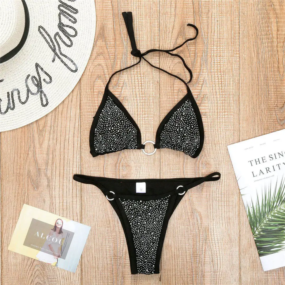 Sexy Bling Strass Mini Bikini Damen Badeanzug Frauen Bademode Zweiteiliger Bikini-Set Bademantel Badeanzug Schwimmen Damen V2064 – Detail 29