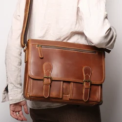 LUOKIR-Sac messager cheval en cuir véritable pour homme, sac à bandoulière, style punk, vintage, élan, luxe initié