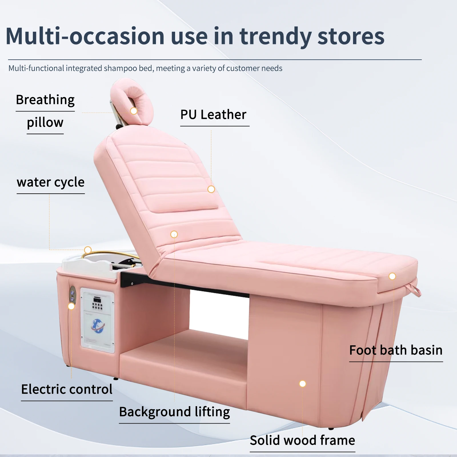 Pink Salon Back Lift Foot Massage Shampoo Headspa Hair Washing Pedicure Spa Table Shampoo Bed