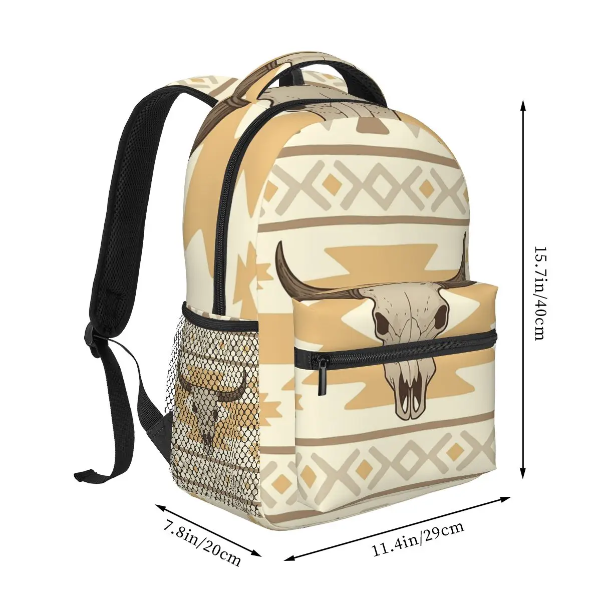 Tribal Bull Head Western Cowboy Style Student Backpack School Bag Hiking Travel Daypack for Men Women Bookbag Shoulder Bags