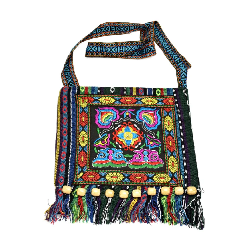 Shouder Bag Women Unique Vintage Ethnic Shoulder Bag Embroidery Boho Hippie Tassel Tote Messenger Floral Embroidered Zipper Bag