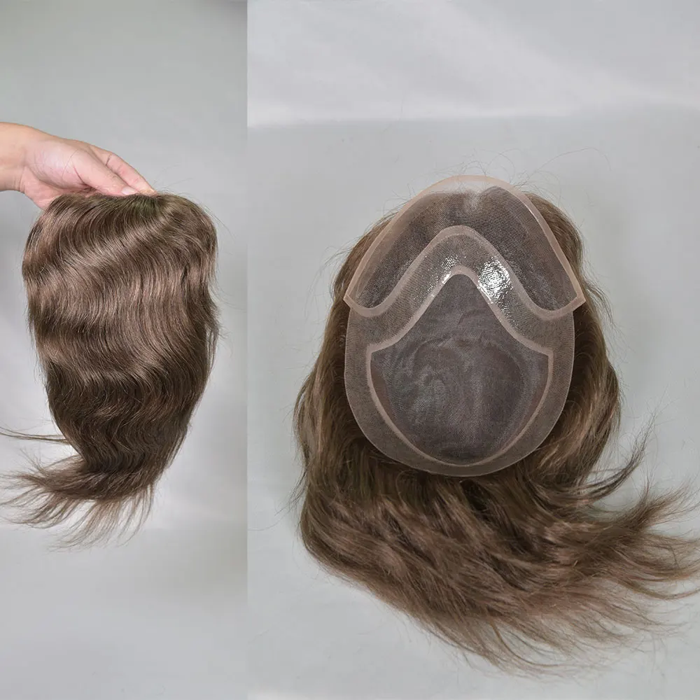 Swiss Lace Frontal Wigs for Men, Hair Toupee, Top Mono Lace and PU Natural Hair Pieces Units, Male Hair Replacement System 7#