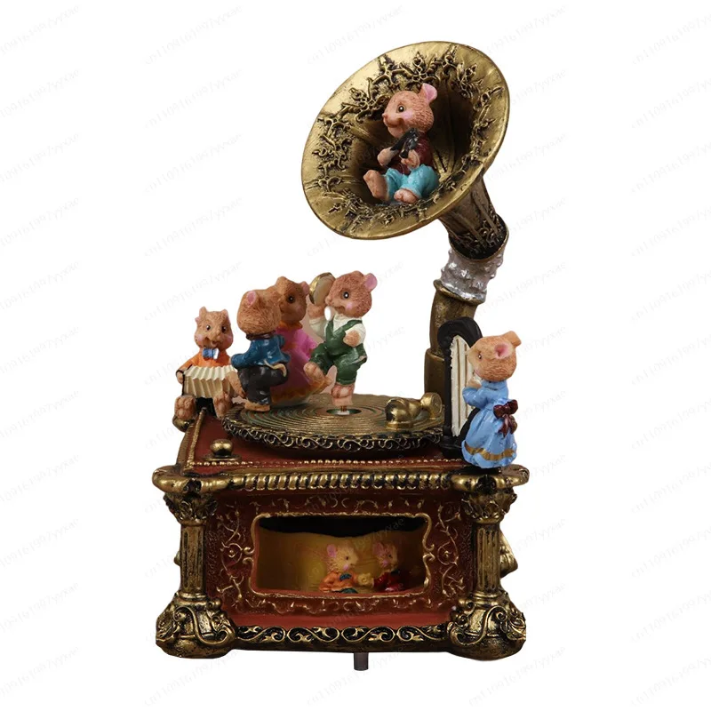 Cute Mouse Concert Ornament Music Box Craft Gifts Girls European Rotation