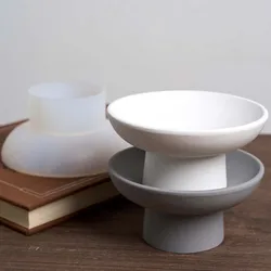 High Footed Candle Bowl Silicone Mold DIY Round Jewelry Plate Ornament Craft Making Plaster Resin Storage Tray Casting Molds