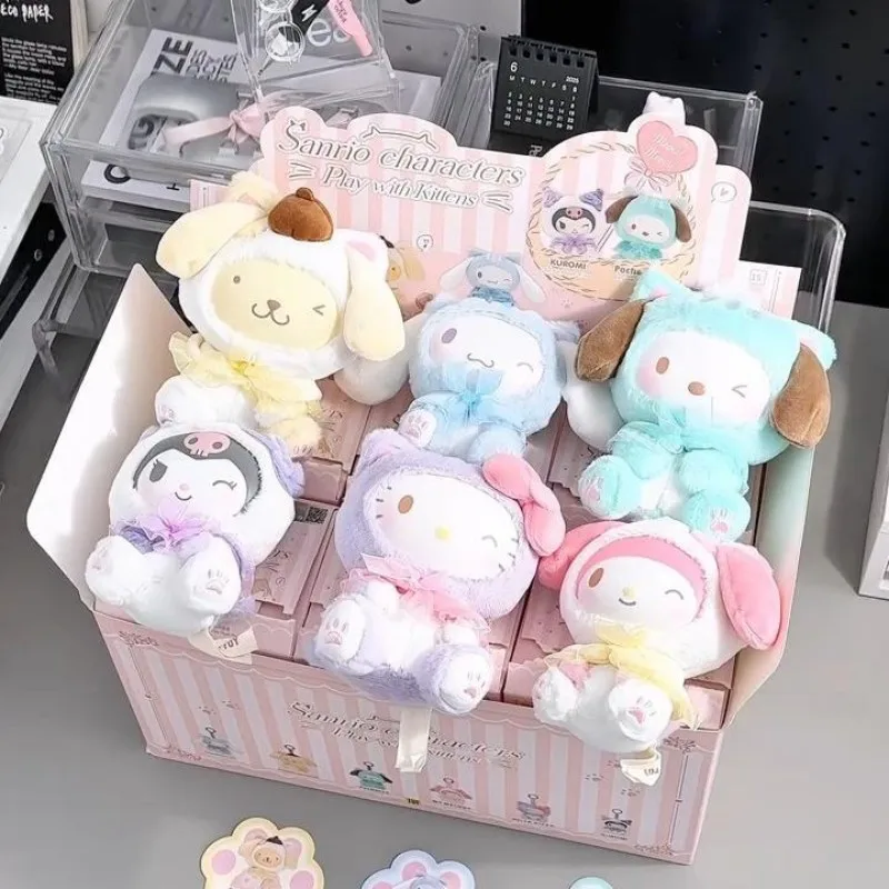 

Sanrio Character Play With Kittens Plush Series Blind Box Kuromi My Melody Pochacco Pom Pom Purin Cinnamonroll Kitty Doll Toys