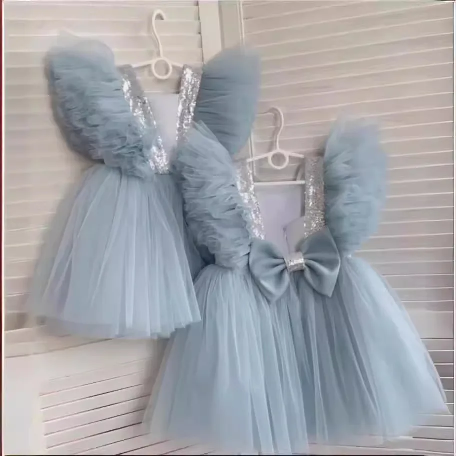 

1-2 year pink baby birthday dresses for girls party Dress Princess 3-12 years Children's Fluffy Gauze Flower Wedding ball gown