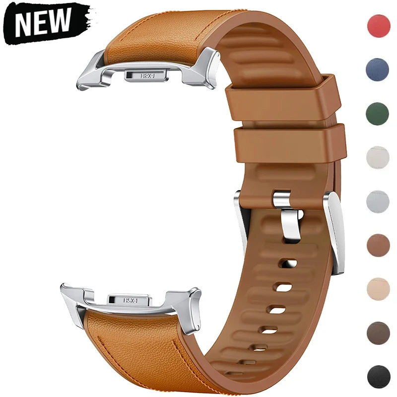 Pulseira de Couro e Silicone para Samsung Galaxy Watch 8 Classic 46mm, Conector Original para Galaxy Watch 8 40mm 44mm