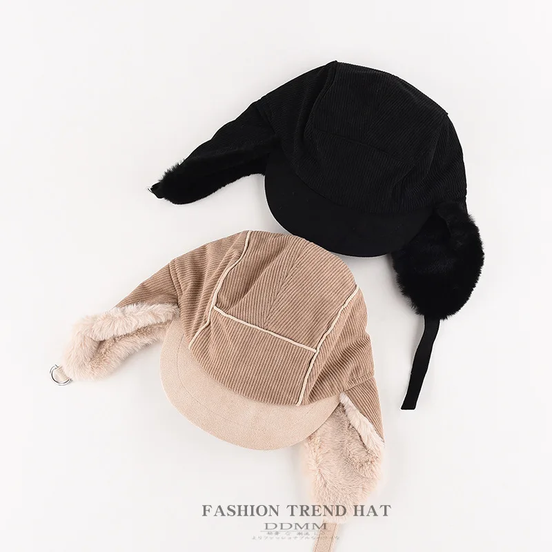 1pcs Winter Unisex Retro version of duck tongue Lei Feng hat Corduroy Bomber Hats for Men Women Windproof Earflap Lei Feng Caps