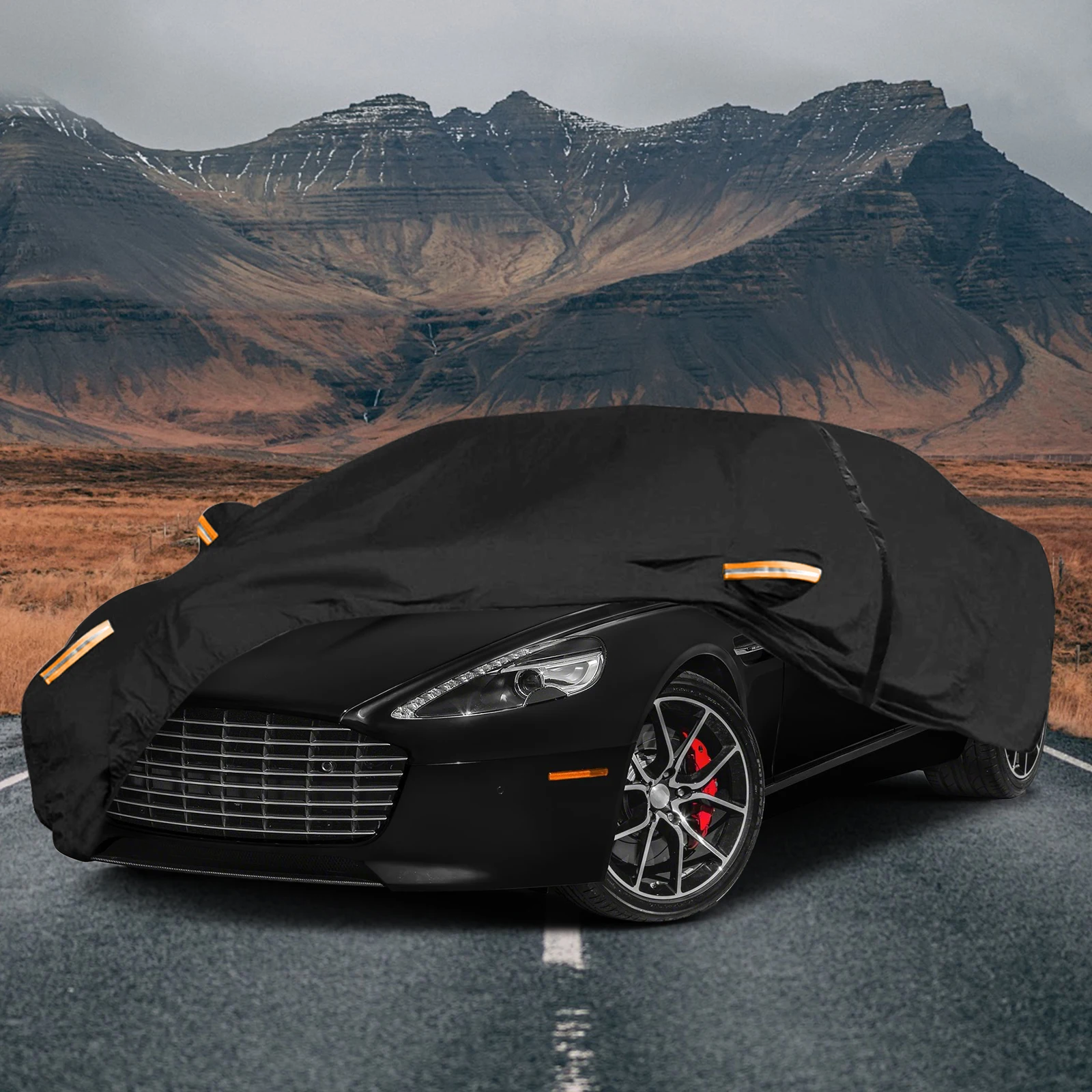 

NEVERLAND Car Cover BLACK Full Exterior Covers 190T Polyester Taffeta Size M (450*175*150CM With Reflective Strips