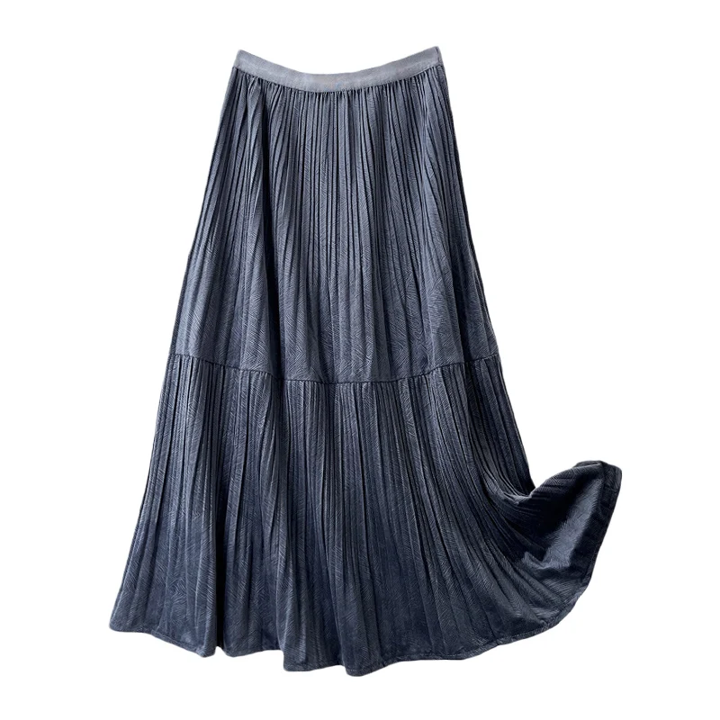 Autumn Winter Vintage Velvet Long Skirt Women 2023 New Fashion Thick Skirt Lady High Waist A Line Skirt Black Beige GrayFemale