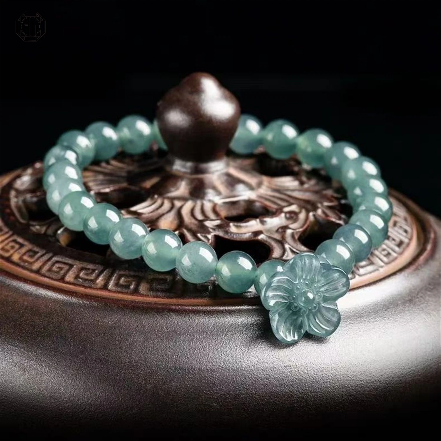 Pulsera de Jadeíta Natural Grado A, Color Azul Agua, Diseño Flor de Durazno, Translúcida como Hielo, Unisex, para Mujer, Regalo para Parejas, Joyería