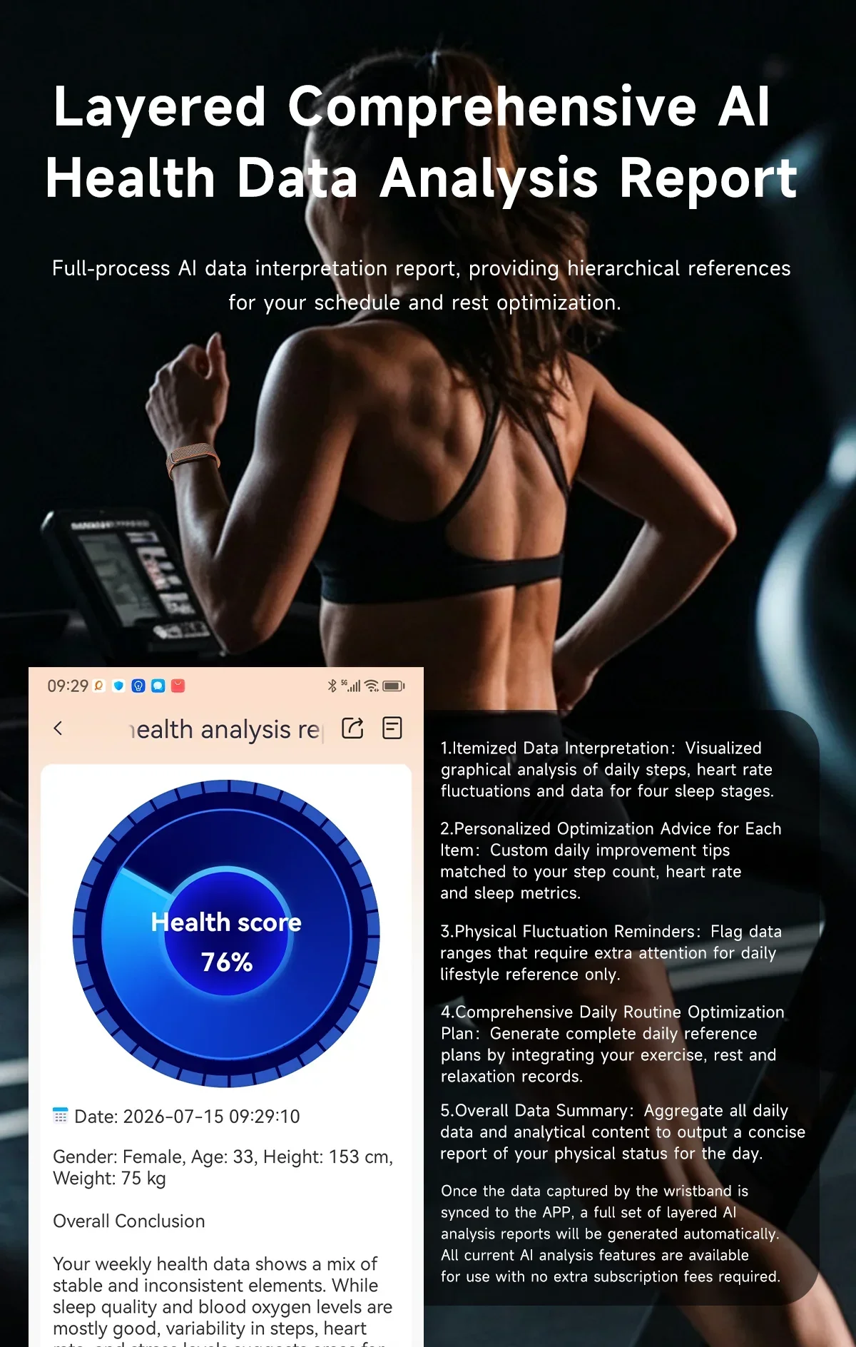 VWAR AIR Bildschirmloses Smart-Band Fitness-Tracker KI-Gesundheitsanalyse Blutsauerstoff 10m Wasserdicht 176 Sportarten Ultra-Leichtes Smart-Band – Detail 6