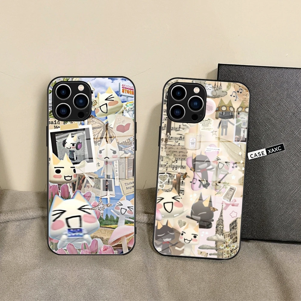 

INS Cute Toro Inoue Cat Phone Case Glass Shell FOR IPhone 15 14 11 12 Pro 8 7 15 Plus 13 Pro MAX XR XS MINI Covers
