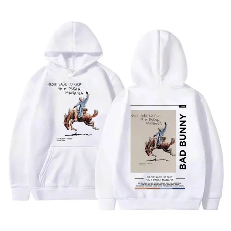 Vintage Rapper Bad Bunny Nobody Knows What's Going To Spend Tomorrow Hoodies Men Hip Hop Long Sleeve Oversized Hoodie Men's Stre