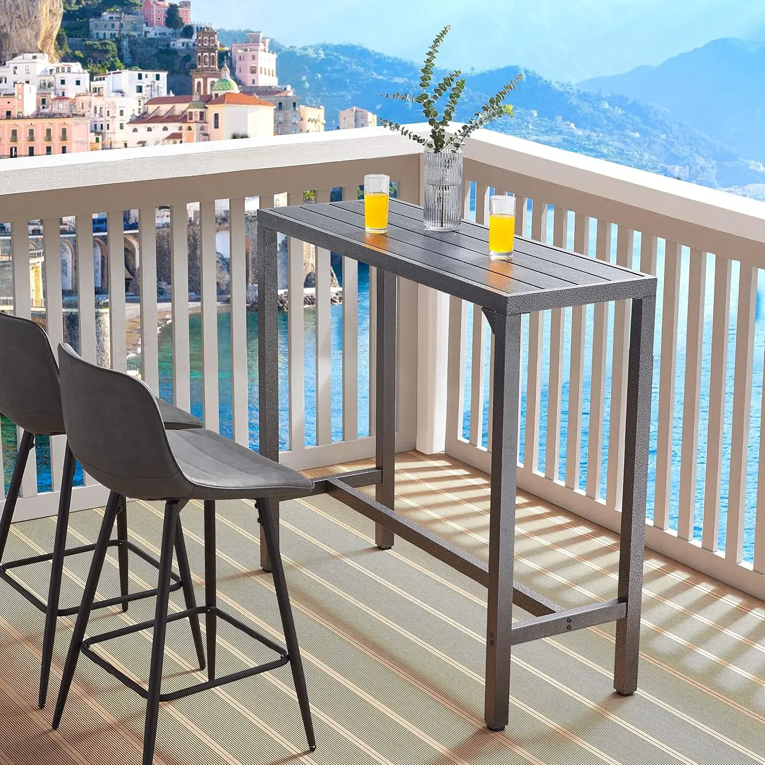 Outdoor Bar Table Patio High Pub Table 39” L Counter Height Table with Waterproof Top and Sturdy Metal Frame for Hot Tub/Po