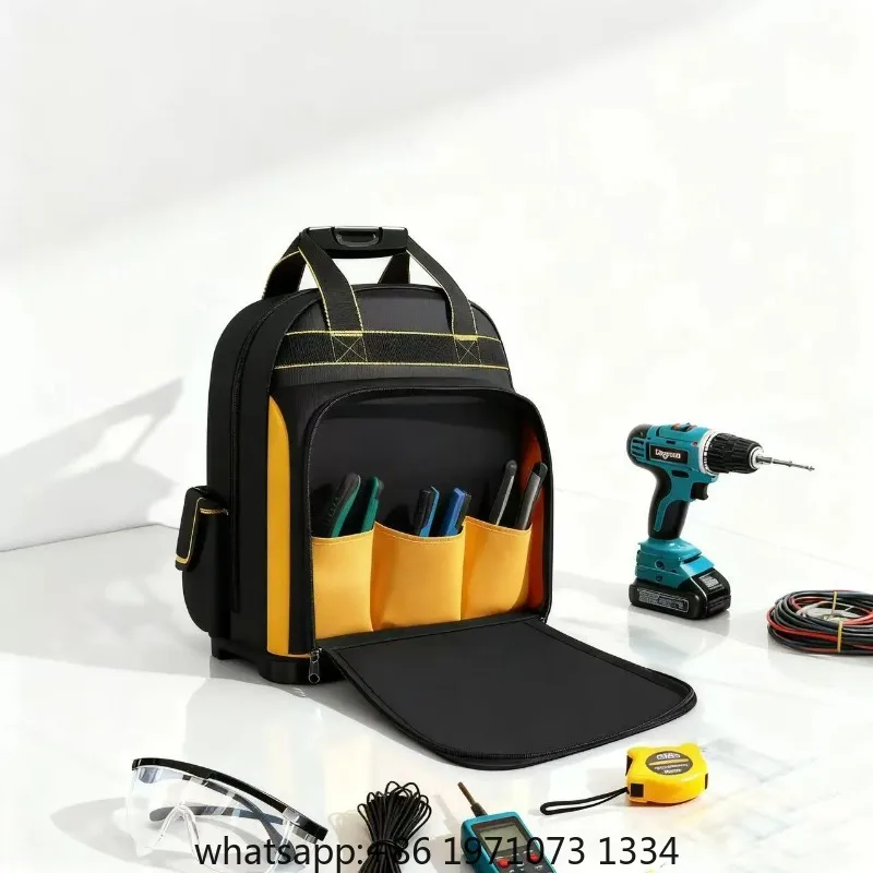 Black and Yellow Backpack-Style Tool Bag,  Electricians, Home Improvement, Fishing, and Various Repair Workers