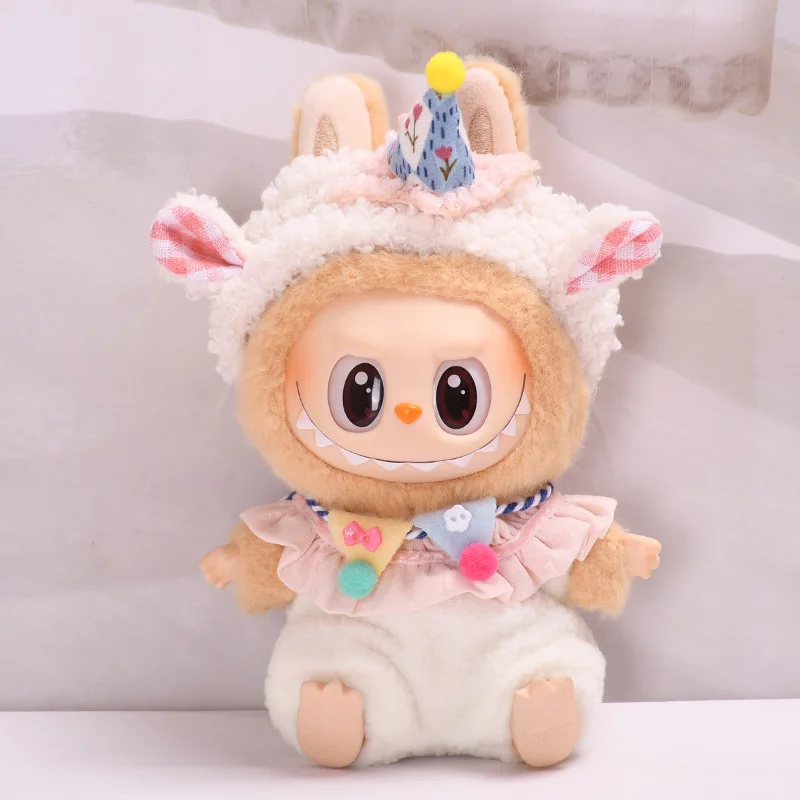 Monster Labubu 2.0 pakaian pesta duduk liontin boneka vinil Macaroon Labubu Set pakaian Aksesori boneka pengganti