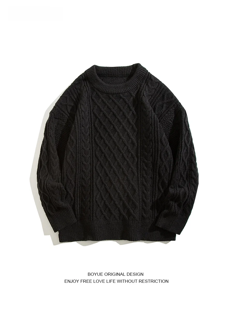 

Boyue Pure Color Knitted Sweater round Ne Casual Men's Outerwear Winter Warm Faionable Youth Loose Fit Long Sve T-irt